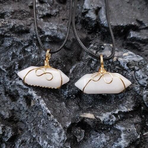 Pink Quartz Necklace Cylinder Natural Stone Pendant Necklace Gold Color White Kallaite Necklaces For Women Jewelry