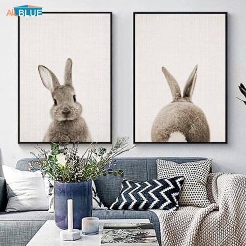 Nordic Poster Kids Animal Wall Art Canvas Painting Rabbit Posters And Prints Nursery Bunny Wall Decor Pictures For Baby Room