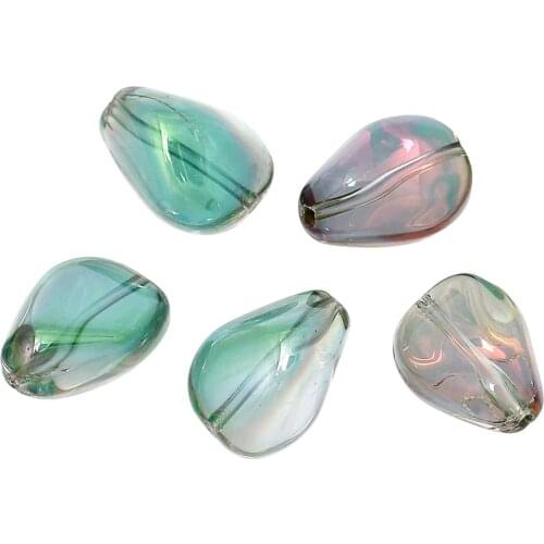 DoreenBeads Glass Loose Beads Teardrop Multicolor AB Color Transparent About 18mm(6/8")x 14mm(4/8"),Hole: Approx 1.2mm,30 PCs