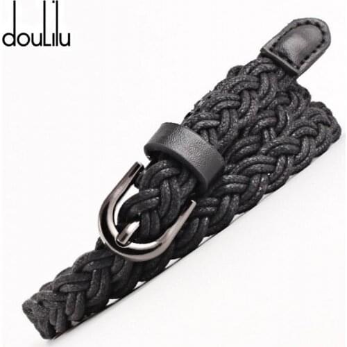 Elastic Belts For Women Leather Braided Black Ladies Dress Waist Belt Fashion Thin Female Waist Belt Metal Pin Buckle Waistband