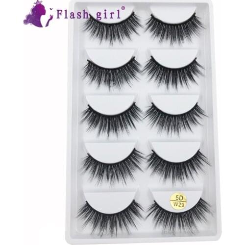 Flash Girl 5D 100% Real Mink Eyelashes 5 Pairs Full Strip Eyelashes Makeup Private Label Mink Eyelashes