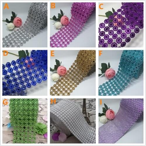 Silver/Pink/Purple 3.75"*3FT(1Yards) 6Rows Sunflower Diamond Mesh Bling Crystal Ribbon Wrap Trim Wedding Cake Candle Decoration