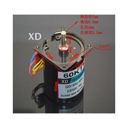 60KTYZ AC Synchronous Gear Motor 220V 14W 2.5r/min 7mm Shaft Diameter
