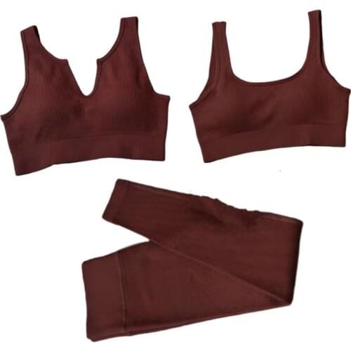 3Pcs Sports Yoga Set Women Tracksuit Athletic High Waist Seamless Leggings Outfit Workout Sportswear Gyms Crop Top Sports Bra