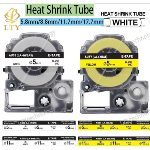 LA-4WBA5 LA-4YBA5 Heat Shrink Tubes Compatible for Epson LK-4WBA5 (For King Jim SU5S SU5Y SU7Y SU11Y ) Φ5mm/9mm Φ11mm/18mm
