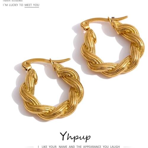 Yhpup Stainless Steel Hug Earrings for Women Jewelry Minimalist Metal Distortion Hoop Earrings сережки 2021 новинка Party Gift