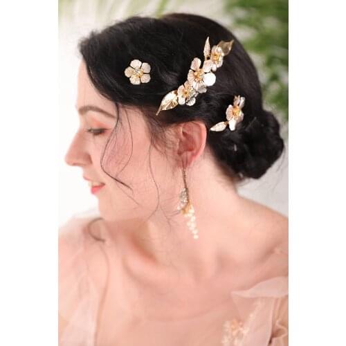 Flower Headdress set Gold Rhinestones Alloy Sweet Wedding Hair Accessories Birde Headwear party for women