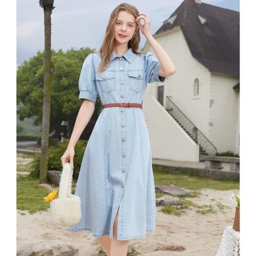 Office 2021 Female Button Sashes Womens Summer Dress Pockets Short Sleeve Casual Womens Dresses Summer Dresses Ladies 2021