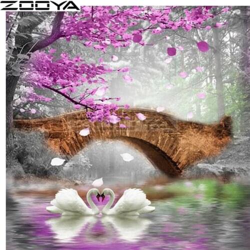 ZOOYA Diamond Embroidery Diamond Painting Bridge Tree Swan Couple Scenic Diamond Painting Cross Stitch Rhinestone Mosaic BK233