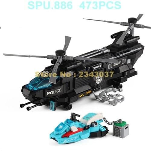1928 473pcs Urban Police Swat Double Propeller Black Eagle Helicopter Clown 3 Dolls Building Blocks Toy