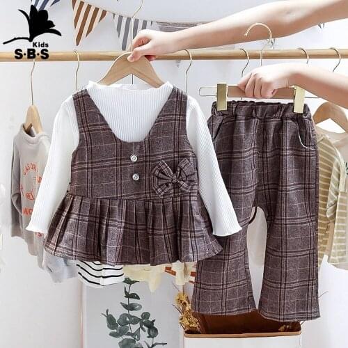 2020 Girls Spring and Autumn Three-piece Suit 1-4 Years Old Girls Long-sleeved Cotton Outing Suit Houndstooth Fashion Set