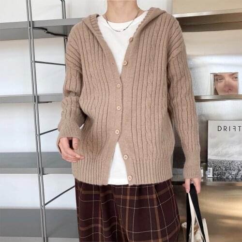 2021 Women Autumn spring Single Breasted Hooded Sweater Coat Knitted Cardigan Jacket slim Long Sleeve Outwear