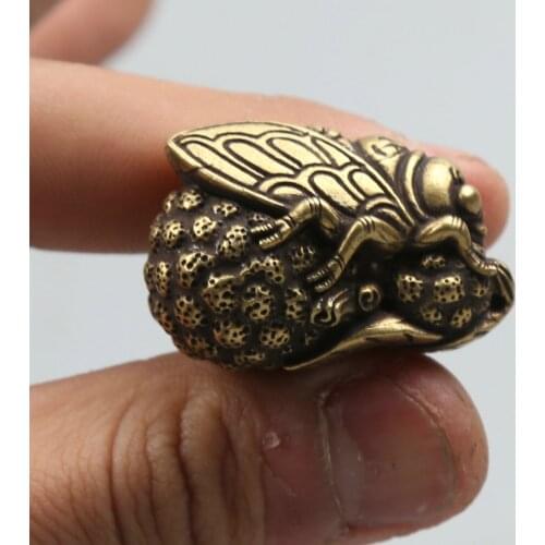34MM/1.3" Collect Curio Rare Chinese Fengshui Small Bronze Exquisite Animal Golden Cicada Peanut Earthnut Pendant Statuary 20g