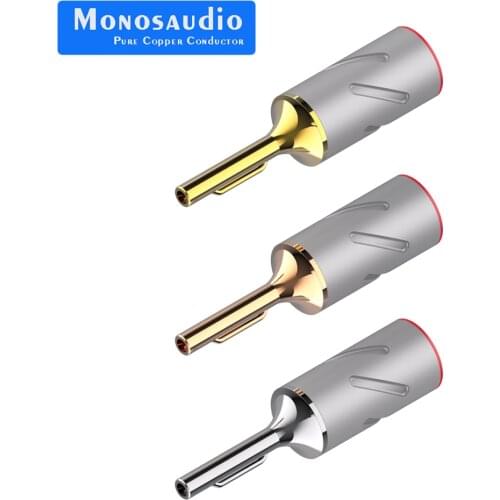 4Pcs Monosaudio B801 Pure Copper Gold/Rhodium Plated Banana Connector For Speaker Cable
