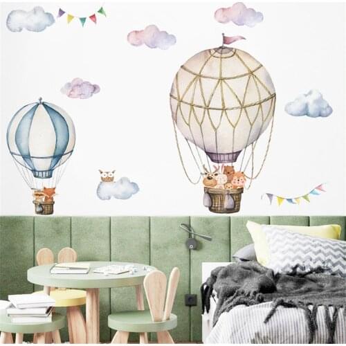 BalleenShiny Watercolor Clouds Cartoon Animal Hot Air Balloon Decoration Wall Stickers Creative Pattern Wall Stickers Child Room