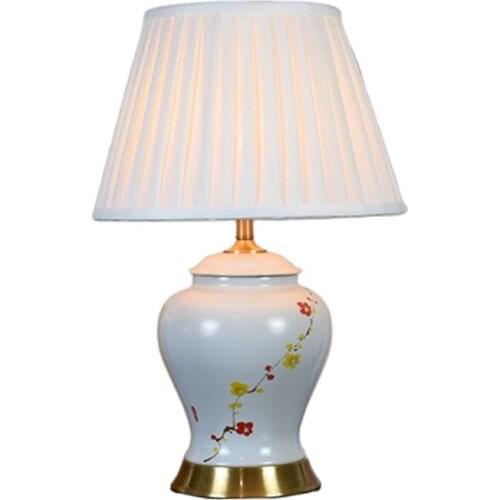 White Hand-painted Plum Vase Ceramic Table Lamp For BedRoom Bedside Living Room Foyer Study Desk Reading Night Light TD085