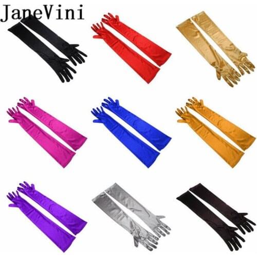 JaneVini 21" White Black Satin Bridal Gloves Long Bride Gloves for Wedding Womens Party Gloves Accessories Guantes Blancos 2018