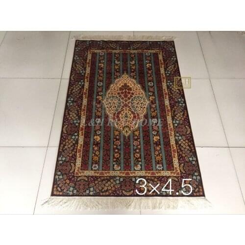 Free shipping 3'X4.5' 230 Line Handmade Silk Oriental Persian Rug hand Knotted silk carpet for home decoration