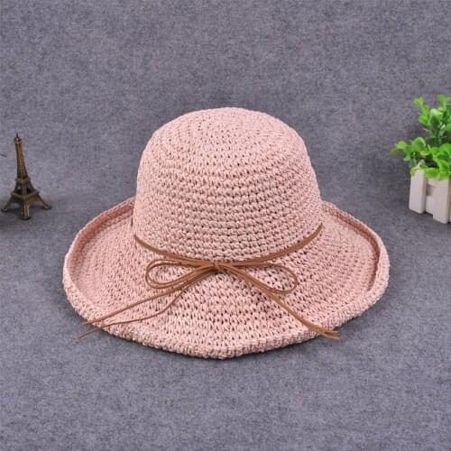 Free Shipping HandMade Woven Raffia Summer Breathable Crochet Folding Women Straw Beach Soft Sun Hat Hand Made Cab