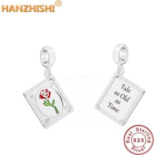 925 Sterling Silver Book Engraved Tale As Old As Time Dangle Charm Bead Fit Original Pandora Bracelet Jewelry Gift for Women Men