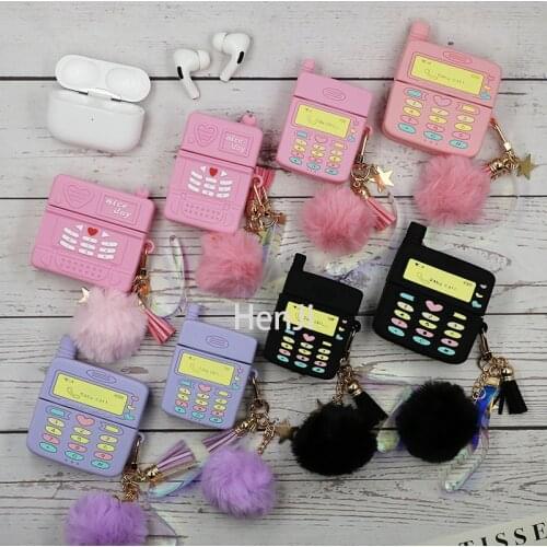 3D Cute Pink Retro Mobile Phone Design Brand Silicone Earphone Case for Apple AirPods 12pro Bluetooth Headset Cover Coque