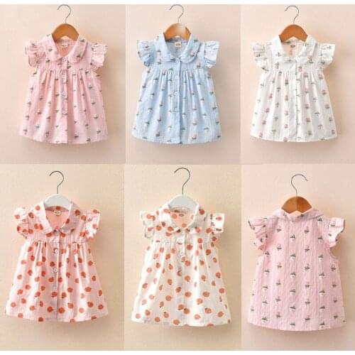 Girls Kids Summer Cotton Fly Sleeve Shirts Tops Child Baby Toddler Floral Party Tee Tops Clothing Short Tees For Girls Children