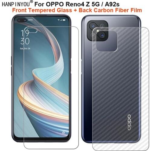 For OPPO Reno4 Z 5G / A92s 6.57" 1 Set = Soft Back Carbon Fiber Film + Premium Tempered Glass Front Screen Protector