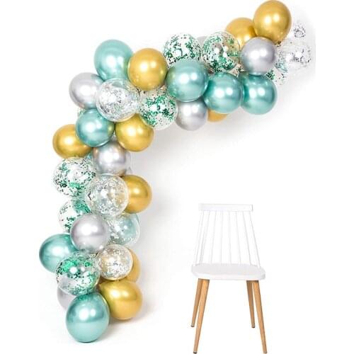 50pcs Balloon Garland Macaron Mint Green Gold Silver Metallic Balloons Arch Kit For Jungle Summer Theme Birthday Party Supplies