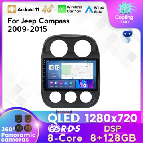 HD 1280*720 Android 11 Car Radio Multimedia Player for JEEP Compass Patriot 2010 2012 2013 2014 2015 2016 GPS Navigation WIFI