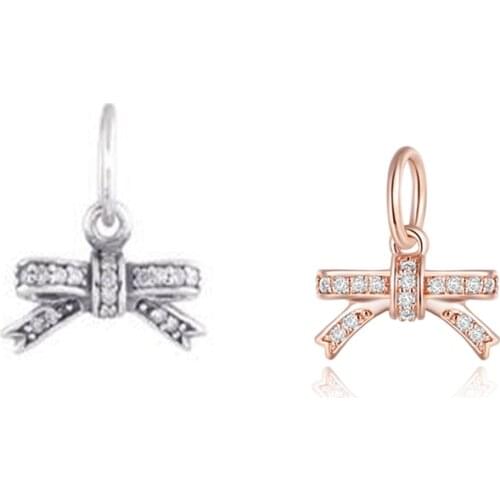 Sparking Bow Dangle Bone Beads For Jewelry Making Woman DIY Charms Fits Original Bracelets 925 Sterling Silver Jewelry Bead