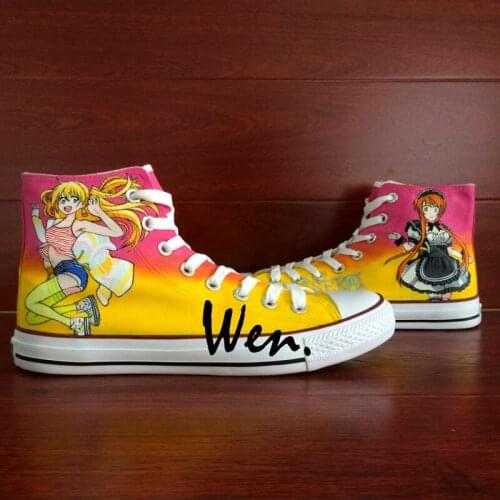 Wen Anime Hand Painted Shoes Anime Design Custom Nisekoi Men Womens High Top Canvas Sneakers for Birthday Gifts
