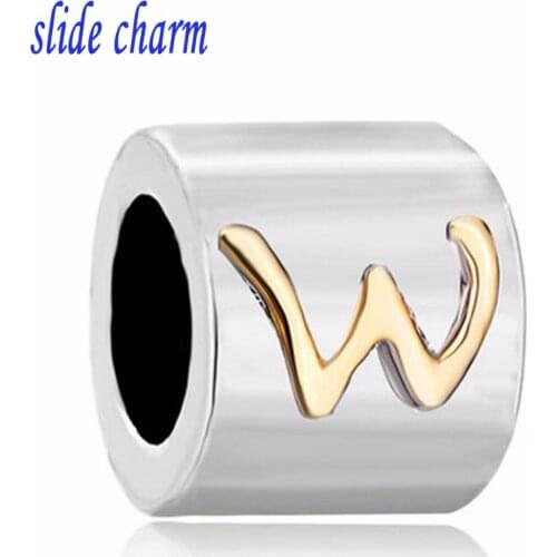 Slide charm Free shipping Round Capitalized Letter Initial W Alphabet For Beads Charms Bracelets fit Pandora bracelet