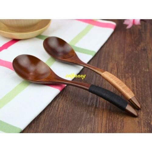 100pcs/lot 18x4.5cm Big Crank Wooden Spoons Tableware Natural Nanmu Wood Tea Coffee Dessert Spoon Japanese Style Catering Spoon