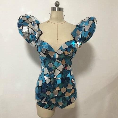 Flashing Silver Mirrors Bodysuit Women Singer Sexy Leotard Shining Costume Celebrate Outfit Evening Dance Stage Performance Wear