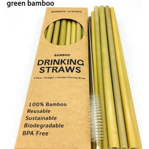 12pcs/set Reusable Natural Bamboo Straw Eco Friendly Drinking Straws With Brush Family Birthday Party Bar Tools Kitchen Cocina