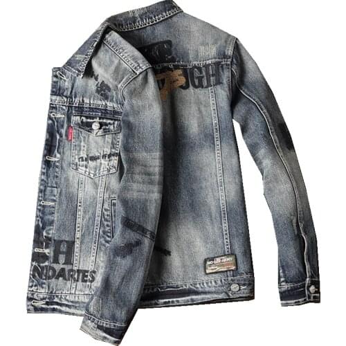 Spring and autumn black cowboy coat male embroidery Europe and the United States street slim jacket personality thread sewing