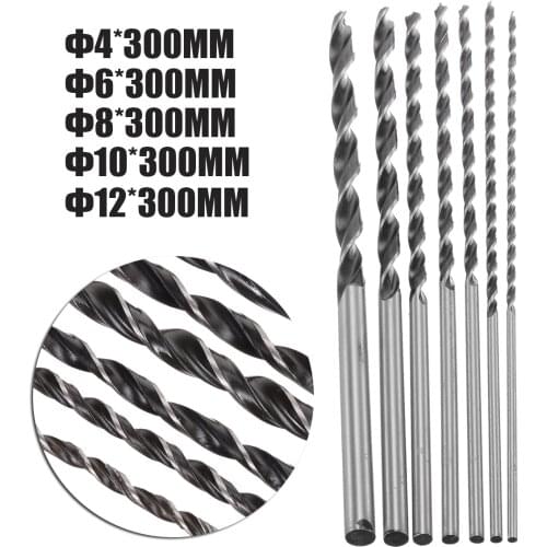 7pcs 300mm Extra Long Twist Drill Bit Set 4/5/6/7/8/10/12mm Drill Bits High Carbon Steel For Centering Hole Saw Woodworking Tool