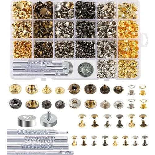 Snap Fasteners Kit Including Leather Rivets,Eyelets,Grommets,Binding Screws,Snap Buttons Press Studs kit with Fixing Tools