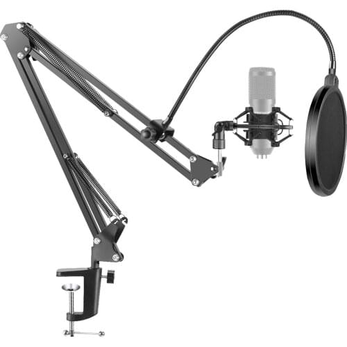 Neewer NB-35 Microphone Suspension Boom Scissor Arm Stand with Clip Holder/Table Mounting Bracket & Pop Filter Windscreen Shield