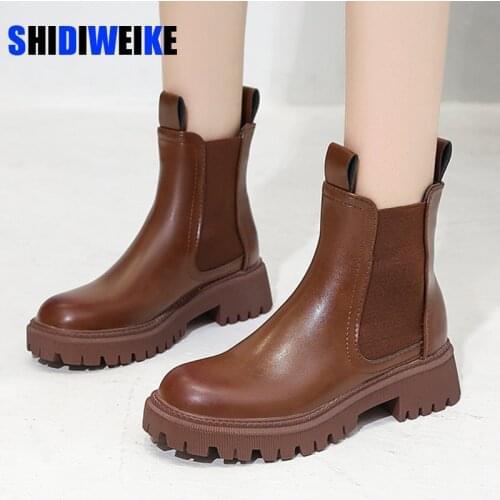 2021 New Chunky Boots Chelsea Boots Platform Women Ankle Female Sole Pouch Ankle Botas Mujer Round Toe Slip-On Botas Altas Mujer