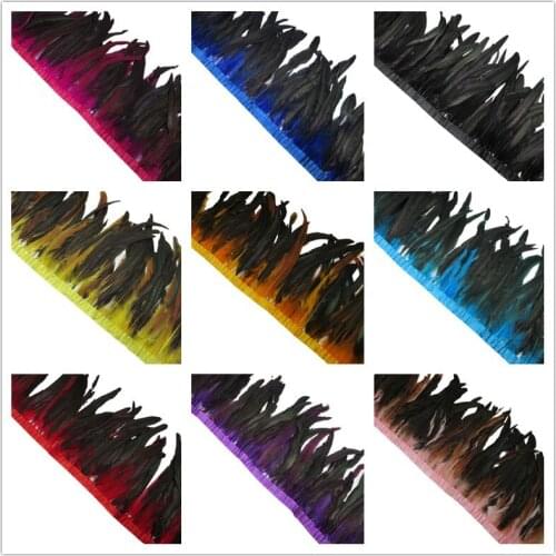 Wholesale 10 yards/lot 25-30CM Chicken Rooster Tail Feathers Trims Strip for Wedding Party Clothing Rooster Feather Trim