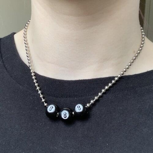 Original Korean ins Harajuku Black 8 ball ball bead necklace female student trampy versatile hiphop Necklace Fashion cool