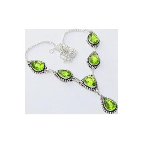 Peridots Necklace Silver Overlay over Copper, 45 cm, N1934