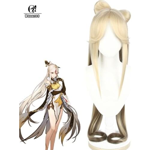 ROLECOS Game Genshin Impact Cosplay Wig Ningguang Cosplay Wig Women Brige Headwear 120CM Straight Synthetic Hair Heat Resistant