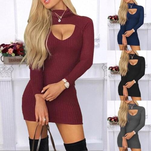 Dress Women Summer Spot new Europe United States hot style of pure color turtleneck long-sleeved Dresses Casual Vestidos CKX9161