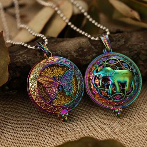 2020 New Colorful Aromatherapy Necklace Diffuser Pendant Butterfly Elephant Essential Oil Scent Perfume Locket Pendant Necklace