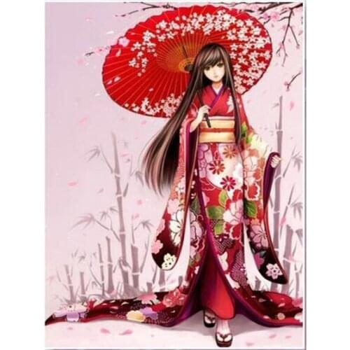 Full Square/round 5D DIY Diamond Painting Japanese girl 3d Diamond Embroidery Cross Stitch diamond Mosaic FT154