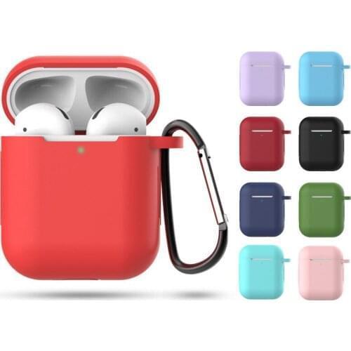 Wholesale 10pcs/lot Silicone Case For Apple Airpods 2/1 Cover Protection Sleeve with Keychain Carabiner