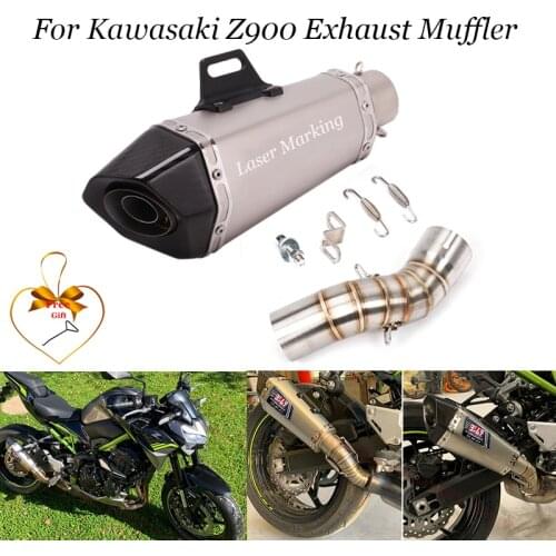 Slip-On Motorcycle Exhuast For Kawasaki Z900 2017-2020 Medium Link Pipe Adapter With Db Carbon Color Killer Heat Shield