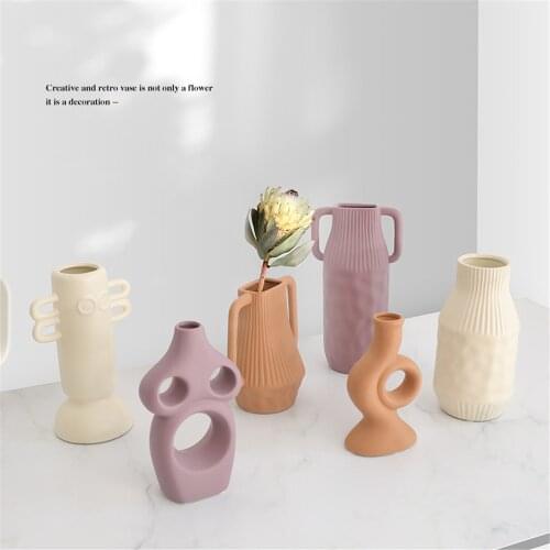 Modern Abstract Art Desktop Ceramic Vase Nordic Retro Home Decoration Living Room Plant Flower Arrangement Container For Office